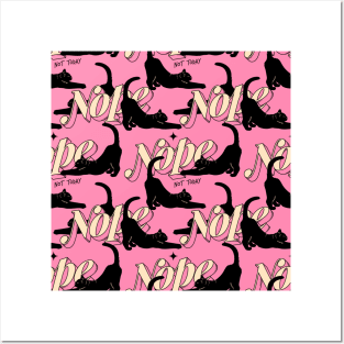 Monday Nope Black Cat Pattern in pink Posters and Art